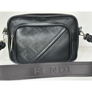 Fendi FF Logo Calf Leather Camera Case Shoulder Bag Black 7VA607 IT NWT $2100